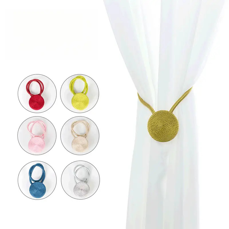Four Premium Easy Round Magnetic Curtain Strings, Robust Magnetic Hooks, Handcrafted Decorative Magnetic Design, Long-Lasting Material, Bohemian Style Hanging Strings, Ideal for Bedroom, Living Room, And Office Curtain Storage Decoration