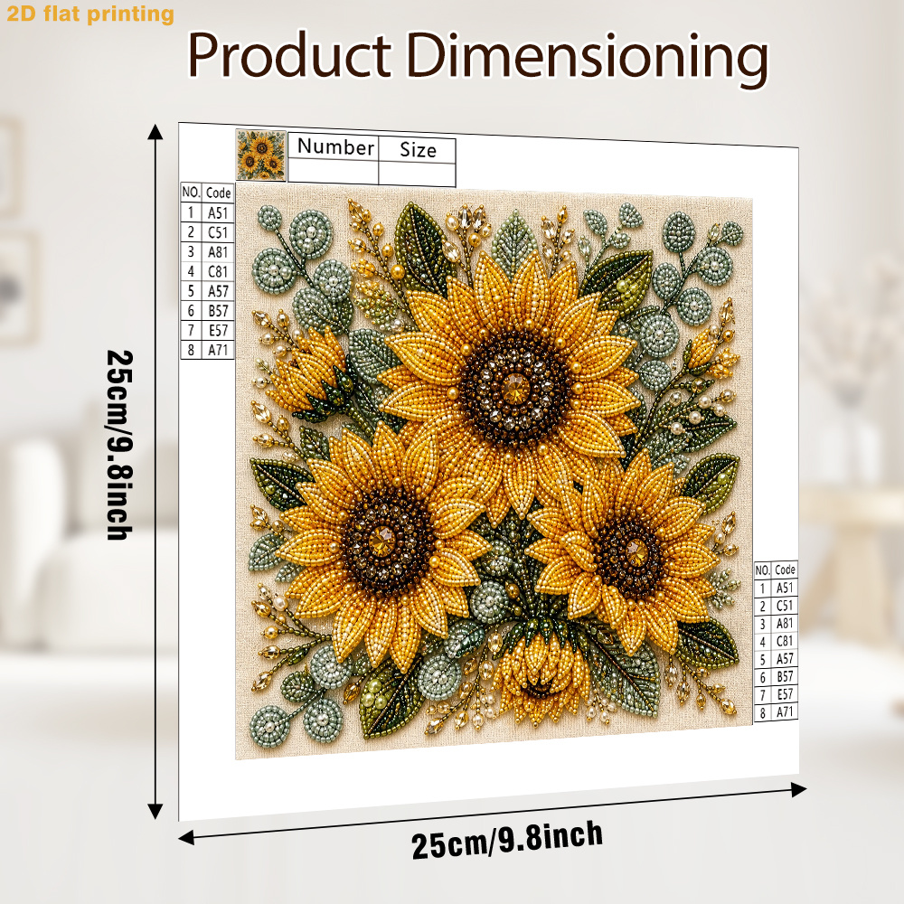 TEMU Diy Pearl Art Painting Kit Suitable - Sunflower Bouquet With Round Pearls & , Complete Craft Set With Tools & Extra Pearls, Frameless For,,