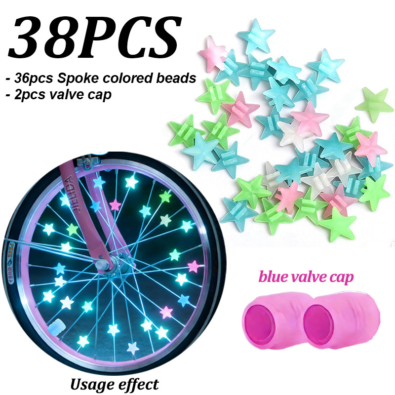 TEMU 38 pz Perline per e Tappi per Valvola Fosforescenti - Nippli a Stella Luminosi per Ruote Adatti per Ciclismo , Decorazione Ruote, Regali Festivi