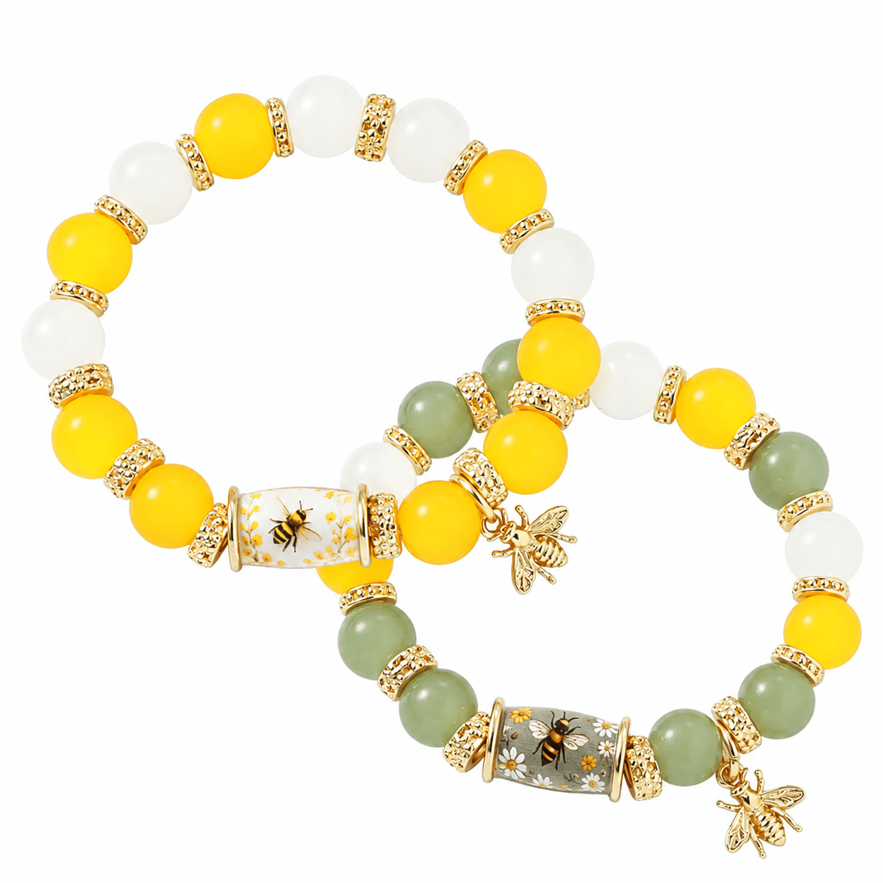 TEMU 2pcs Beaded Bracelet, Insect Theme Stretch Beaded Bracelet, Boho Style Elastic Beaded Bracelet With Bee Pendant, Fashion Daily Holiday Jewelry