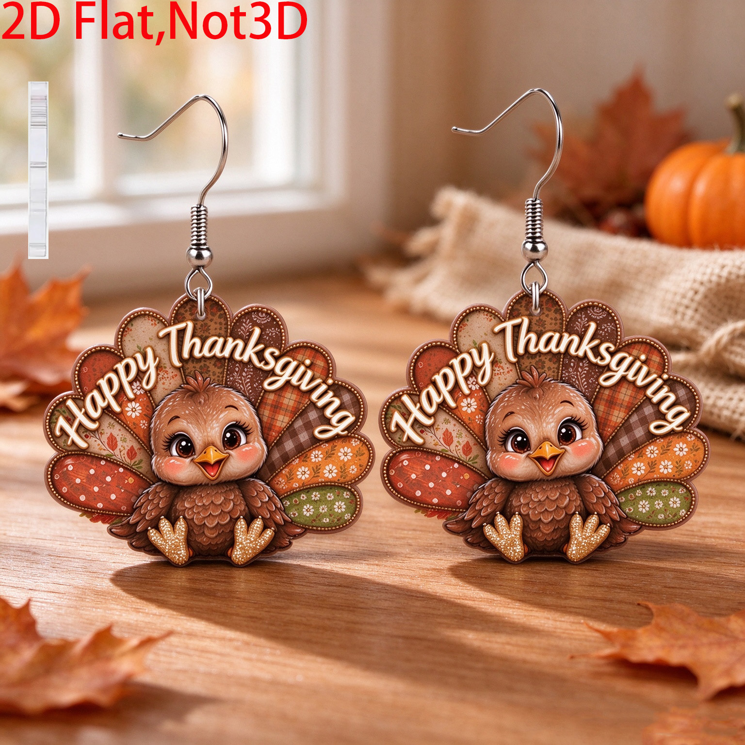 TEMU 2d Flat Acrylic Thanksgiving Turkey Dangle Earrings, Cute Cartoon Turkey Drop Earrings, Festival Costume Jewelry For Women