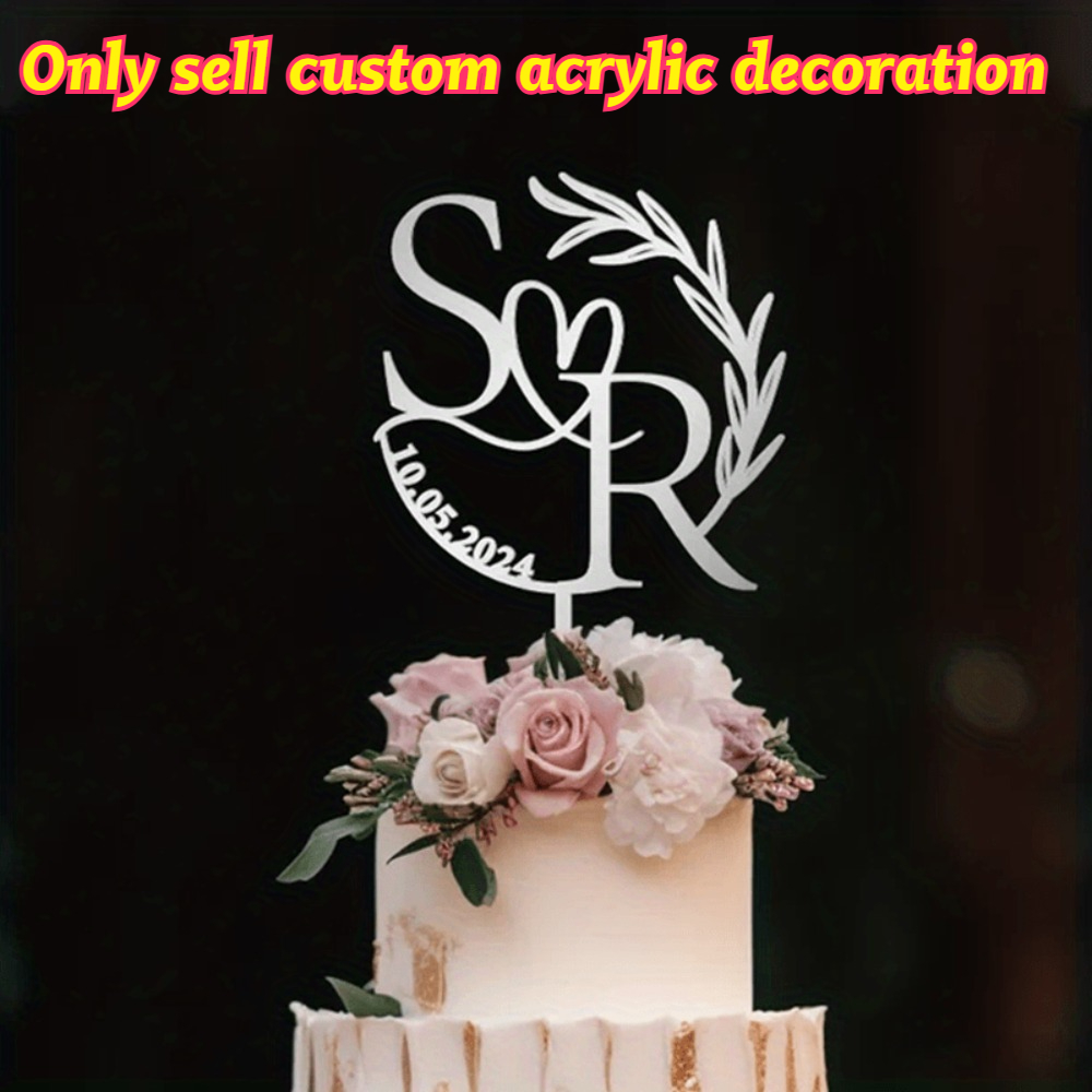 TEMU 1pc Personalized Acrylic Wedding Initials Cake Decoration, Custom Name, Laser Cut Monogram, Bride, Groom, Event Party Supplies Decoration