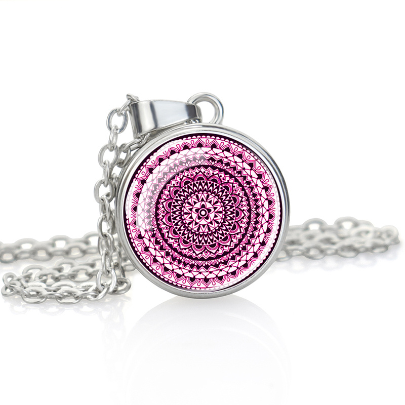 Elegant Single-Sided Button Glass Cabochon Pendant Necklace