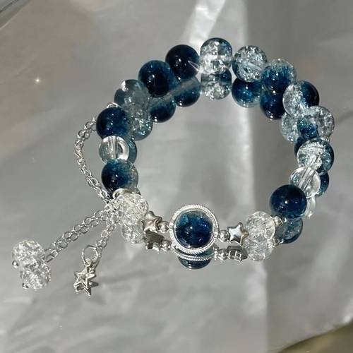 adjustable star bead bracelet for men women elegant blue clear accents durable plastic jewelry for casual or formal wear unisex gift for lunar new year