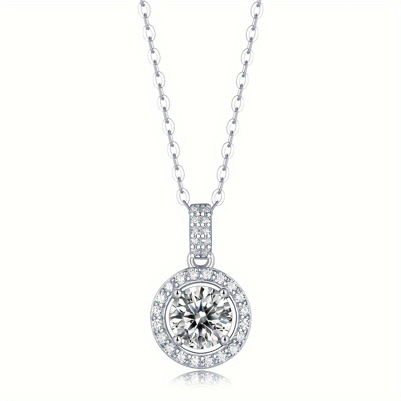 Women's Stylish S925 Moissanite Round Pendant Necklace, Gift for Her