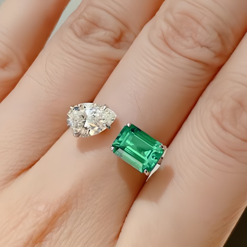 TEMU Elegant Inlay White Green Synthetic Cubic Zirconiaia Engagement Ring For Banquet Party Bridal Engagement Daily Simple Toi 2 Stone Ring Jewelry