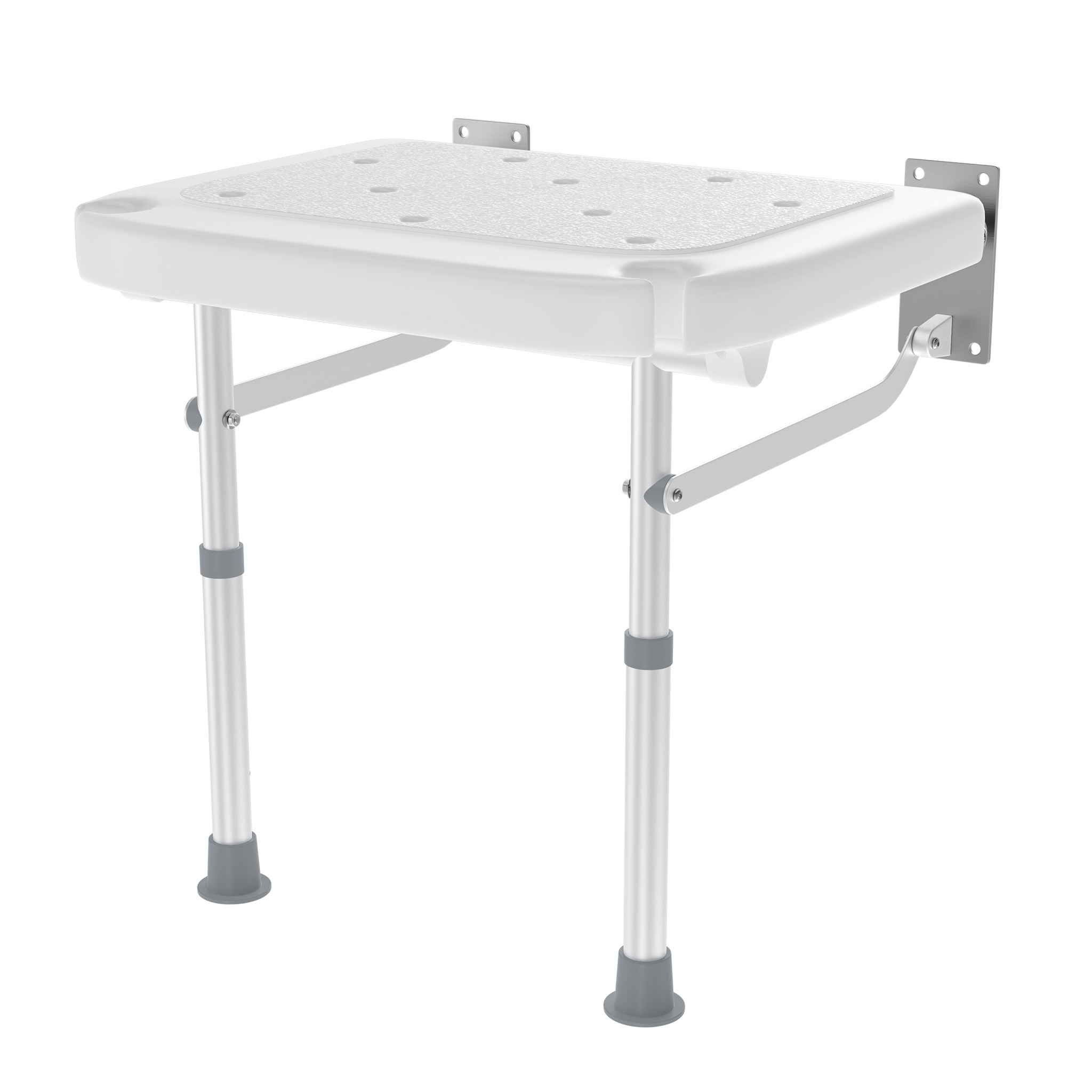 Wall-mounted Shower Seat, Folding Shower Chair, Shower Stool, Shower Chair With A Shelf, Featuring A Non-slip Surface, Adjustable Drainage, And A Compact Height In White
