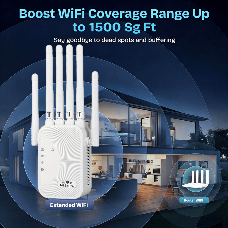 .4ghz Wifi 1800mbps Wireless Range Extender, Wifi Repeater Equipped With Ethernet Port, Full Home 1500 Coverage, To 45 Smart Devices