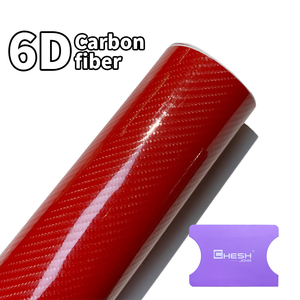 TEMU 1 Roll Red 6d Carbon Fiber Pvc Film 19.69 X 39.37in High Glossy Car Sticker With Scraper Waterproof And Anti-scratch Self-adhesive For Daily