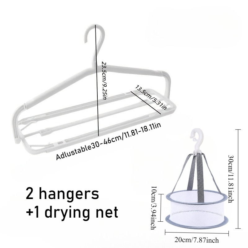 TEMU 3pcs Set, Including (2pcs Adjustable Hangers And 1pc Drying Net) Multifunctional Extended Foldable Hangers, Thickened Retractable Quilt, ,