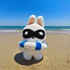 adorable peluche lapin nageur bleu - jouet en polyester à rayures, accents et , cadeau pour bébés & enfants de 0+ ans, plage et bain, design ludique, peluche câlineuse, cadeau fête ou baby shower