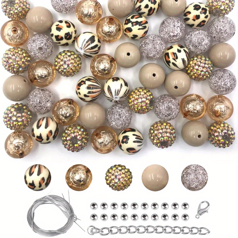 

24pcs Acrylic Beads Assortment, Leopard Print & , Large 20mm Beads, For Making, Bracelets, Necklaces, And Crafts With Stringing Supplies