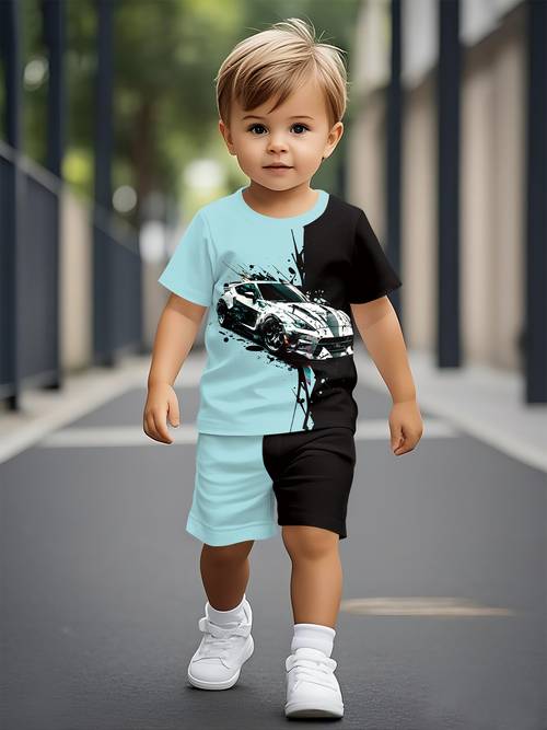 supercar set digital printed baby short sleeve set a and cute casual outfit suitable for daily and outdoor sports as a t shirt a perfect gift for babies and toddlers outdoor