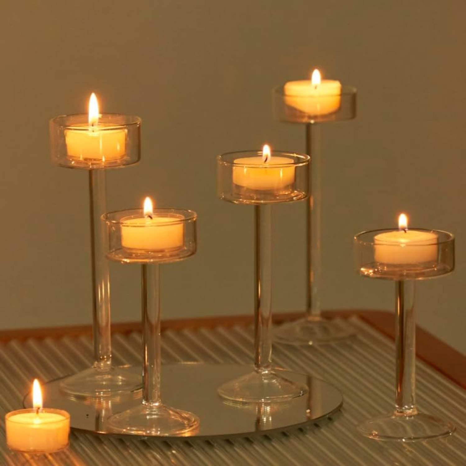 Decor - 3/6pcs Set Of Clear Glass Tea Light Candle Holders, Hurricane Design, Tall Candlesticks For Wedding, Dining, Party Table Settings