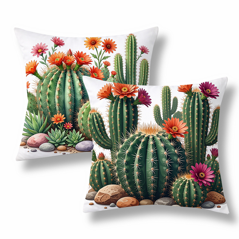 TEMU Set federe per cuscini decorativi moderni, con design a motivo di cactus e fiori con pietre, tonalit� colorate. Versatili per soggiorno, ,
