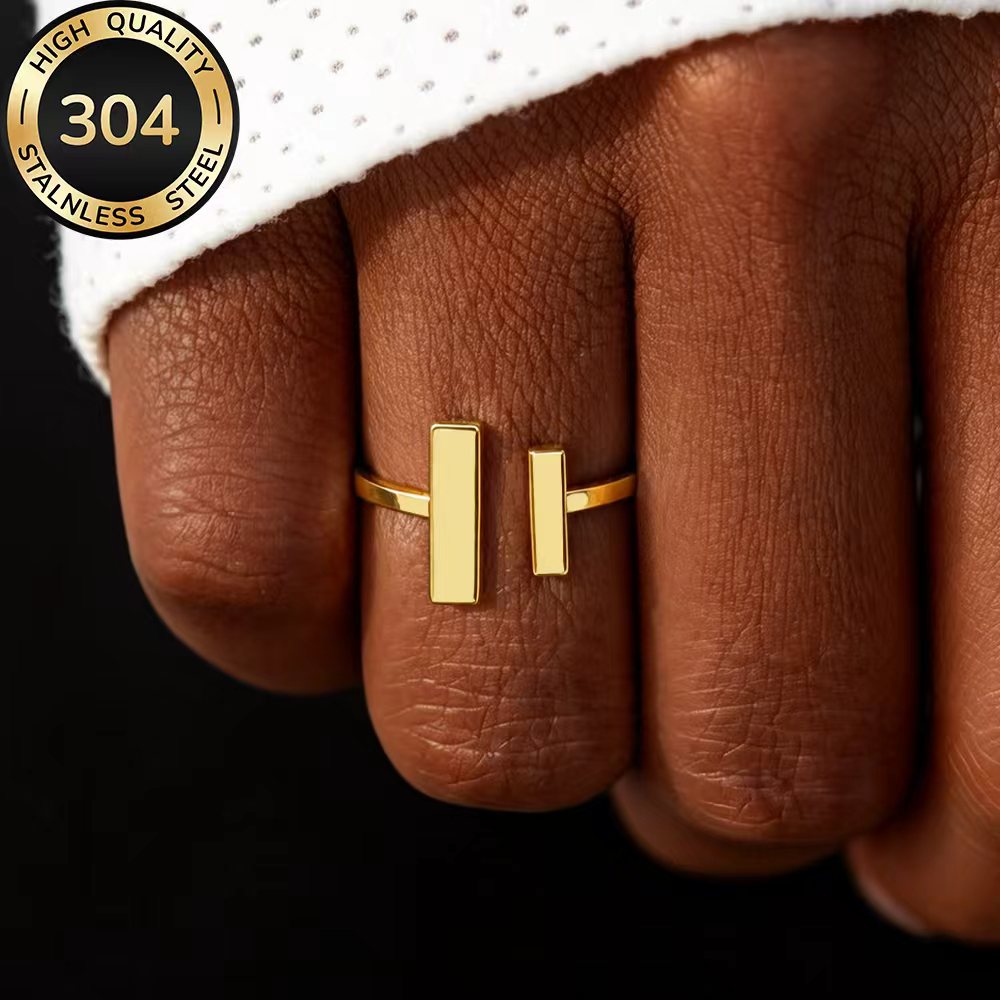 TEMU Anillo dorado ajustable de calidad, hipoalergénico, de acero inoxidable, anti-decoloración, fácil y elegante, adecuado para uso diario o como