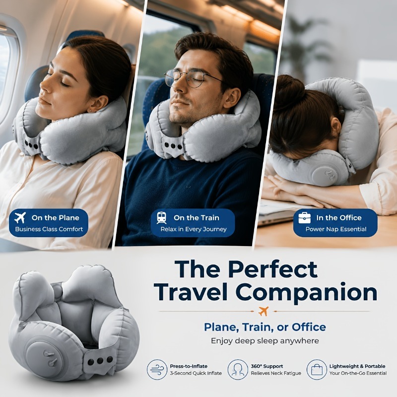 Crown Inflatable U-Shaped Pillow, Portable Neck Pillow for Travel