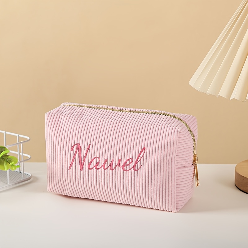 TEMU 1 Custom Name Cosmetic Bag, Personalized Makeup Pouch Organizer, Corduroy Cosmetic Bag, Suitable For Portable Toiletry Travel Storage,