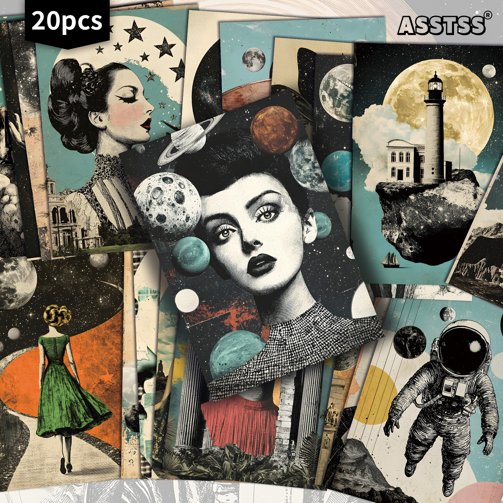 TEMU 20 Paquetes de Tarjetas Retro Pinup ASSTSS - 4x6" Figuras Femeninas Vintage, Papeles Surrealistas para Diarios de Recortes, Tarjetas