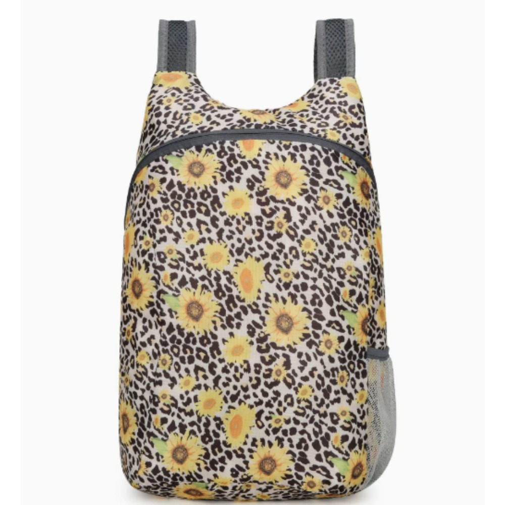 TEMU Nueva mochila plegable portátil multifuncional con estampado de plantas y flores, elegante y bolsa de , bolsa , pequeña mochila versátil, una