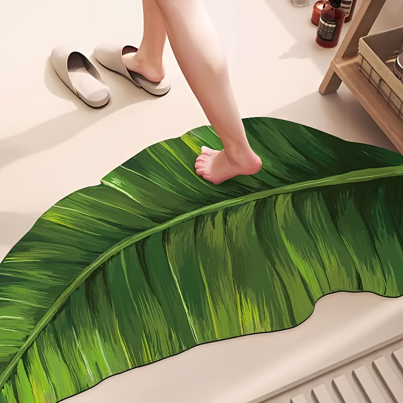 TEMU 1pc Luxury Tropical Leaves Bathroom Non-slip Mat, Mud Material Floor Mat, 0.35cm Thickness, Very Suitable For Bathroom, Dining Room, Bedroom,