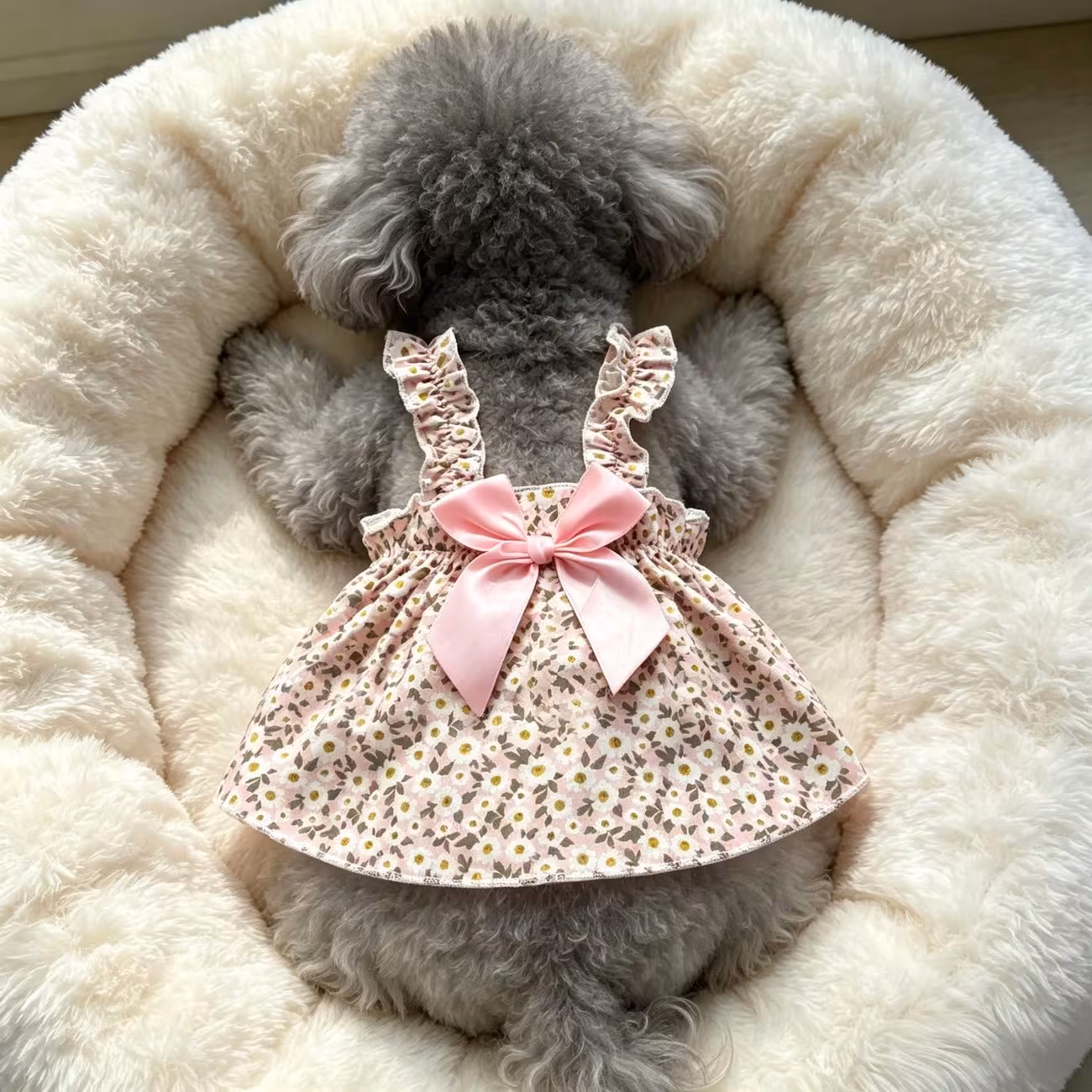 1pc small dog summer dress floral printed ruffle strap pet cami dress with back bow cute puppy clothes for bichon poodle daily outfit Product details 29