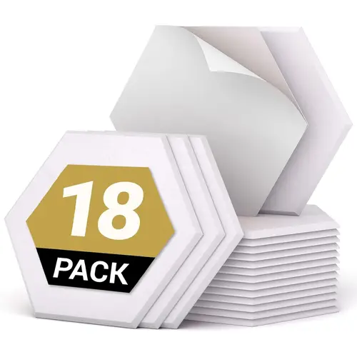 18pcs hexagon acoustic panels 12 x10 high density soundproofing wall tiles self noise reduction for recording podcasting streaming white