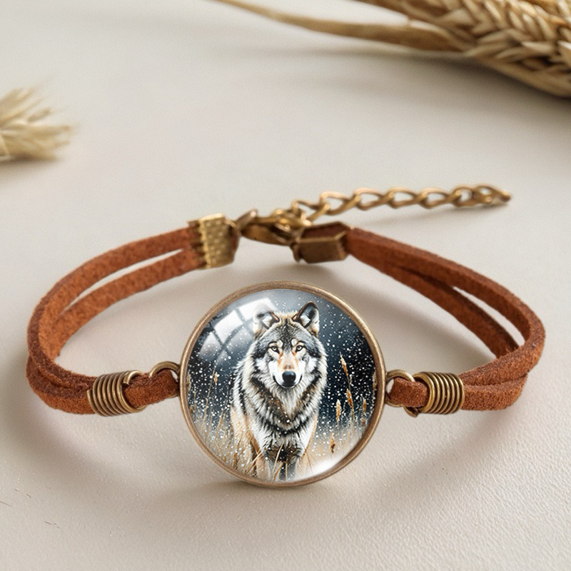TEMU 1pc Wolf In The Snow Brown Bracelet Men Fashion Bracelets