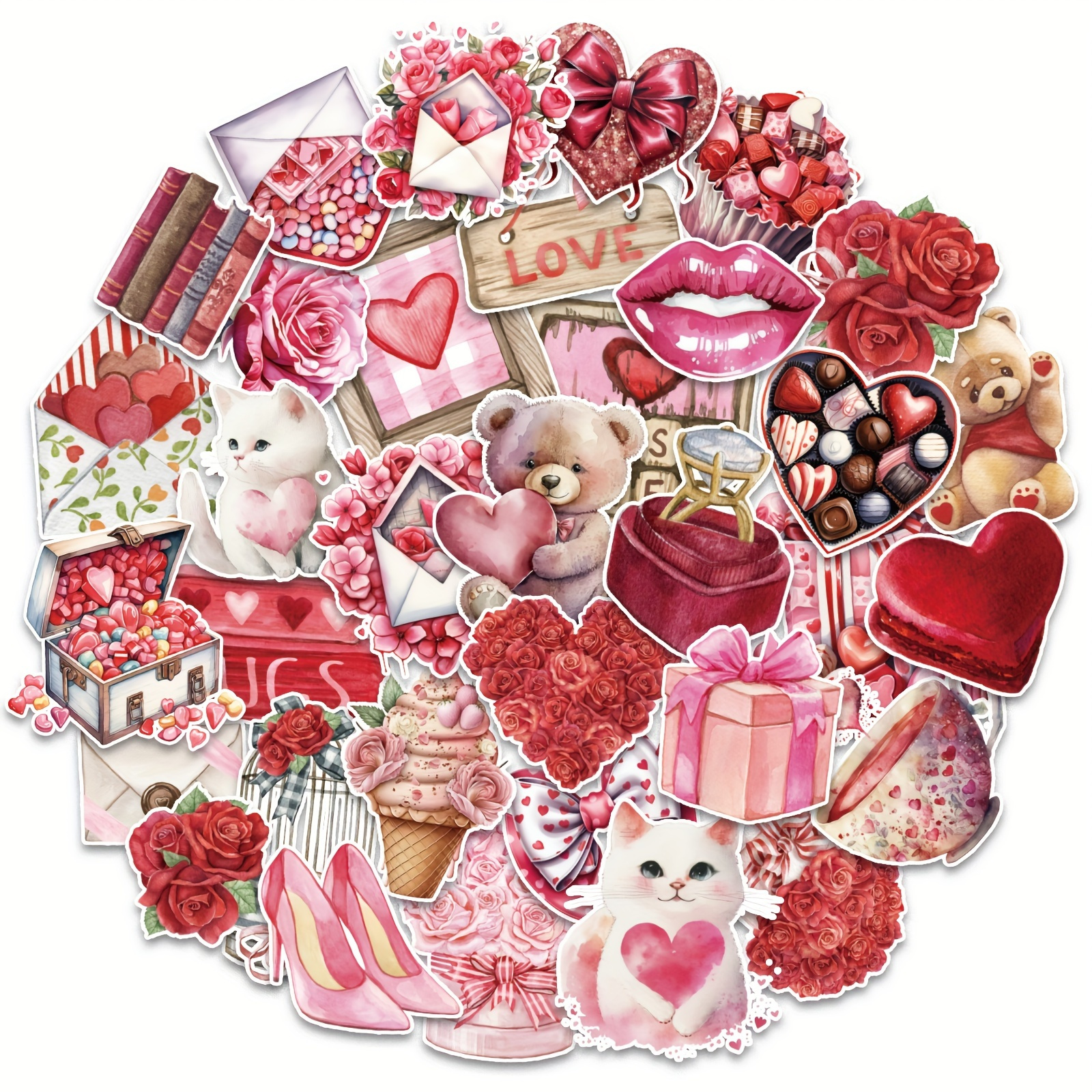100pcs Valentine's Day Valentine's Day Stickers Laptop Gift Water Bottle Wall Window Decoration