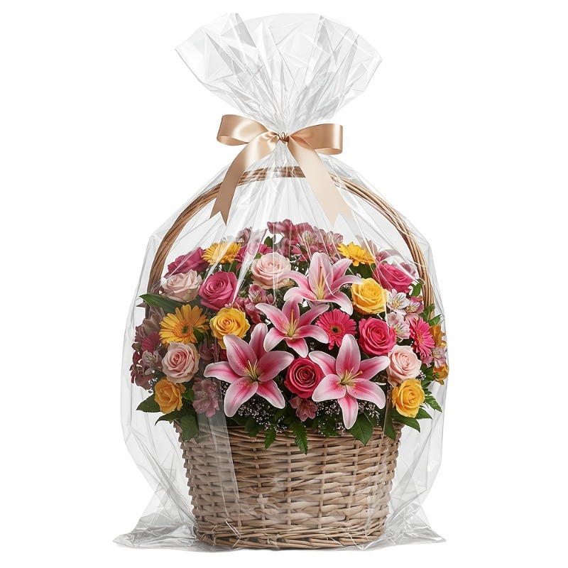 TEMU Gift For Her/him A Set Of 5 Large Shrink Wrap Gift Bags, Ideal For Gift Baskets, Easter, Christmas, Birthday Celebrations, And Suitable For
