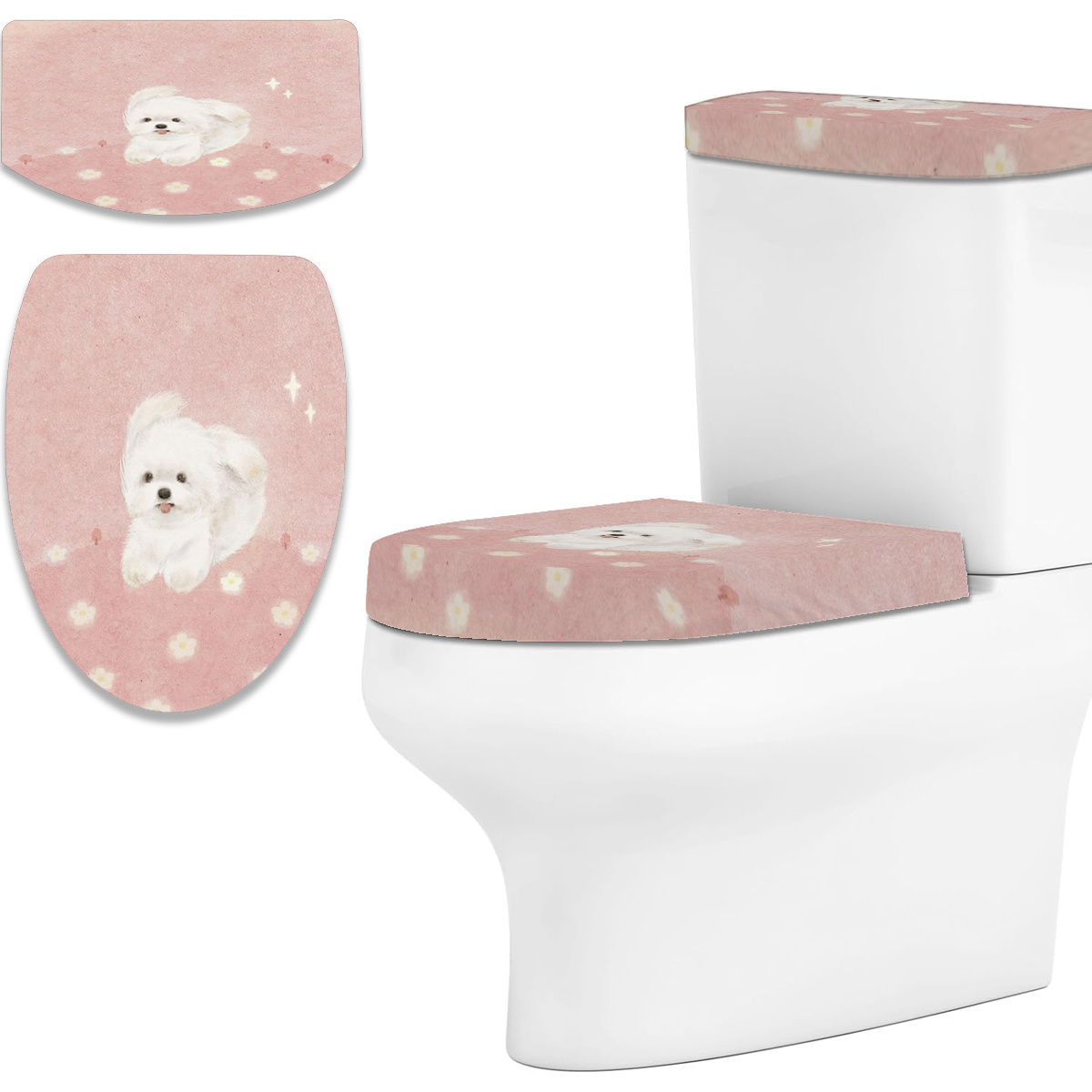 set de   de inodoro con diseño impreso de   y verano,  , cachorro rosa, que derretirá tu  , ropa de cama para   de   de inodoro, cubierta de paño decorativa para inodoro de baño   2d para    , cubierta para inodoro, aplicable a   las  