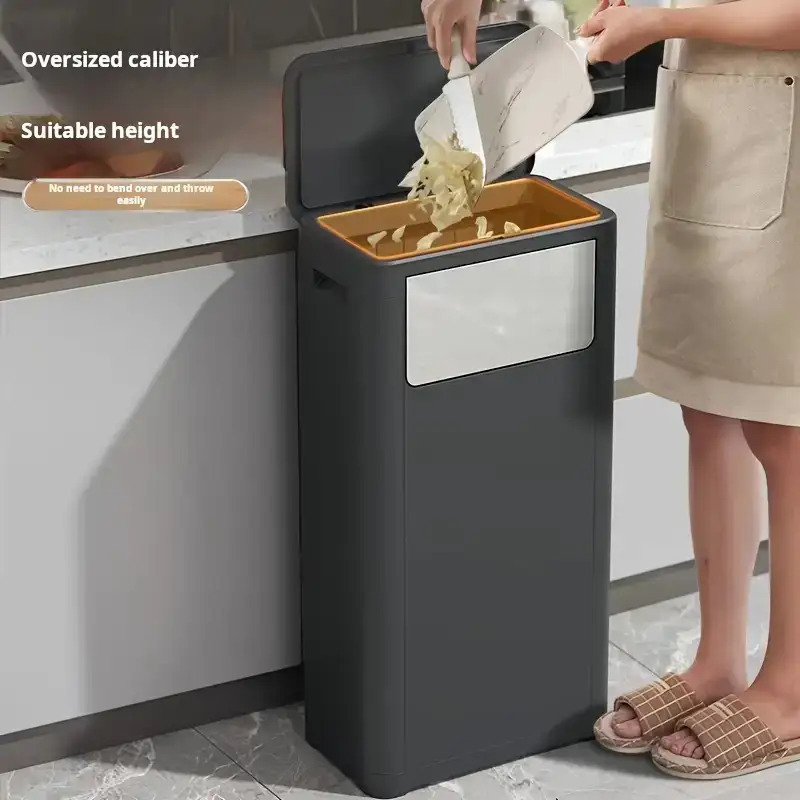 25l 32l 6 6 8 45 gallons kitchen trash can with   up and rotary lids classic large black kitchen waste bin dual lid design rectangular sealed base