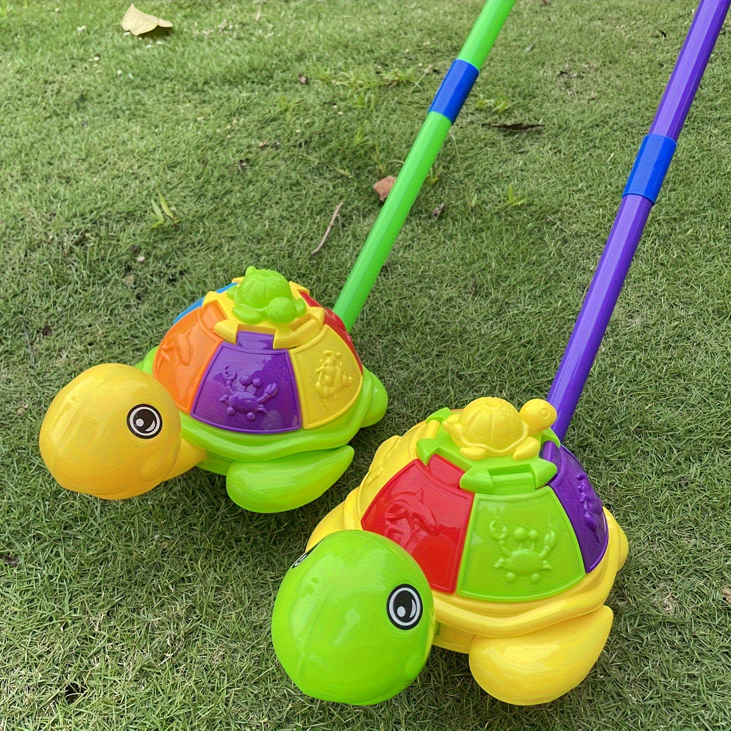 Interactive Turtle & Chick Push-Along Toy Cart with Rotating Wings, Bells & Flowers - Colorful Educational Learning Toy for Toddlers, Birthdays, Holidays (Random Colors), Toddler Entertainment, Playful Design, Sturdy Push Handle, Birthday Gift, Safe Material, Early Learning