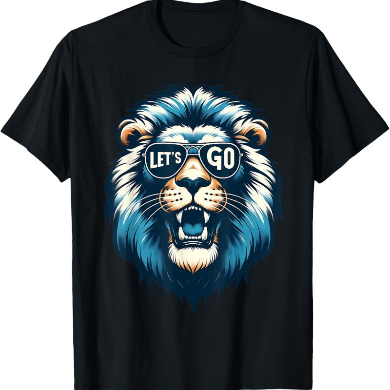 

' "let' Lion" T-shirt - Soft 100% Cotton, Breathable & Comfortable Short Sleeve Tee With Vibrant Lion Graphic, Summer Sports & Birthday Celebrations, Lion T Shirt