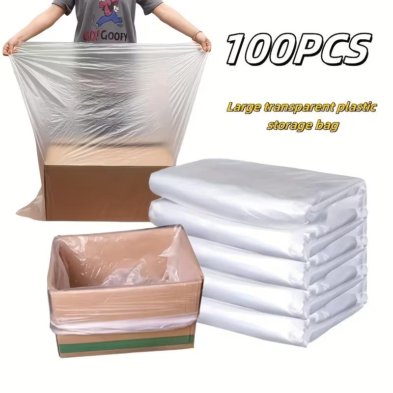 TEMU 100pcs Large Clear Storage Bags, Dust-proof For Clothes And Quilts Storage. For Back-to-, House Moving, Dormitory Organization, Bedding Storage,
