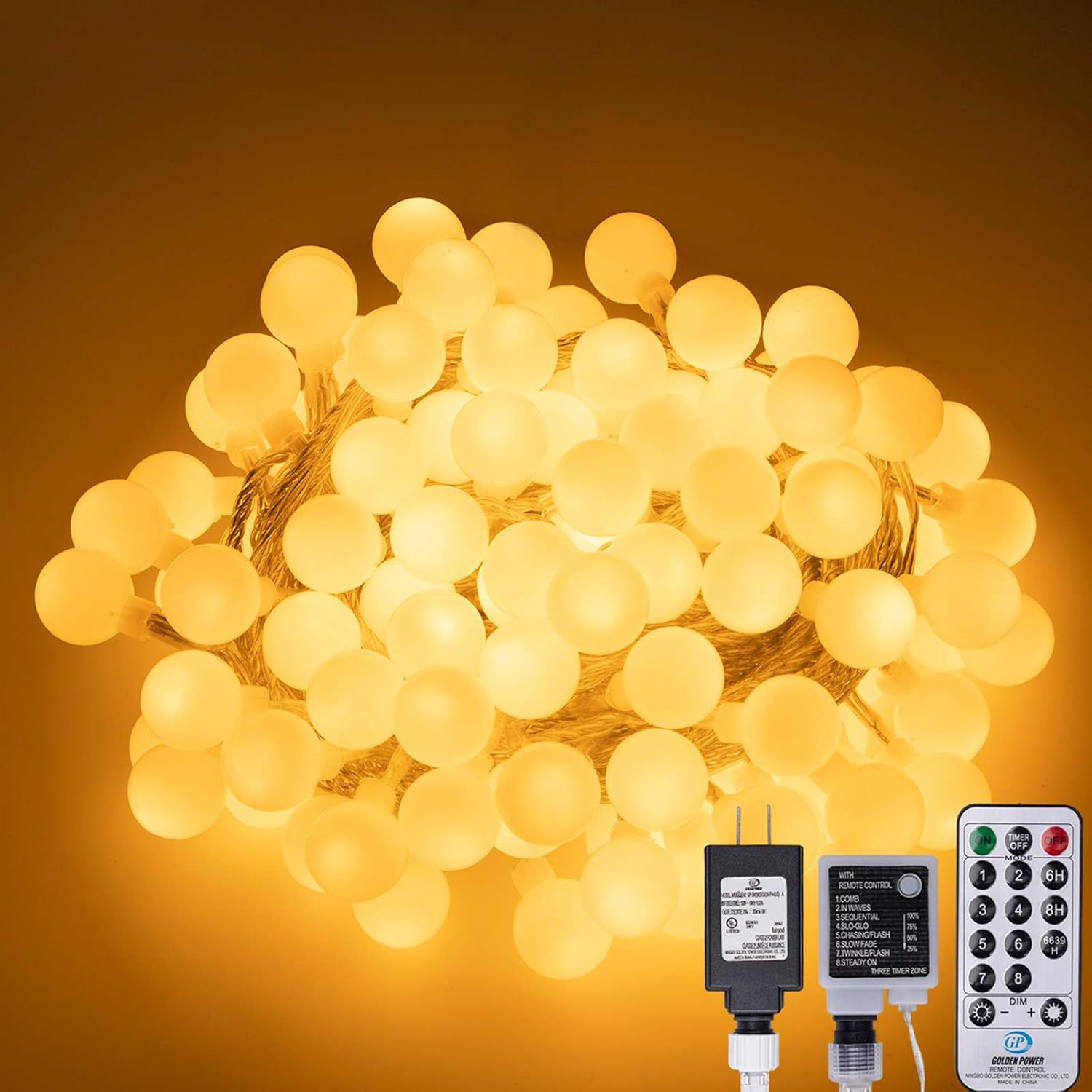 

Led Warm String Lights, 49 Ft, Remote Control With 8 , , Plastic, Hanging Decor For Indoor & Outdoor, Festive , Us Plug, 36v-110v