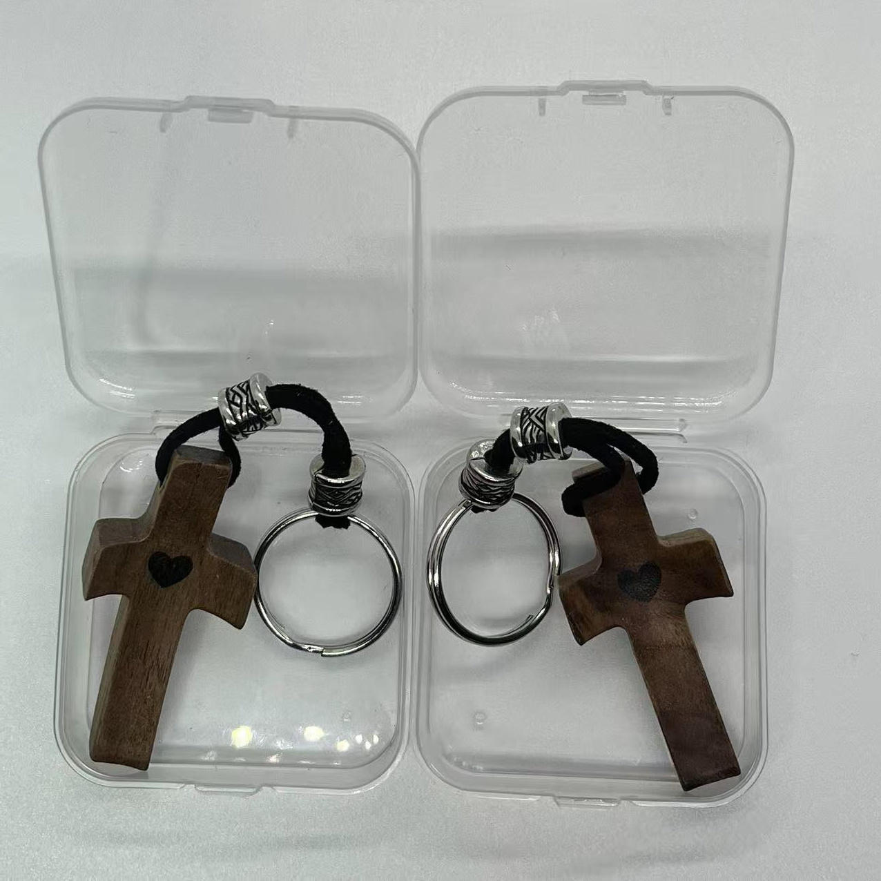 Image of 2 Items - Includes A Storage Box, A Wooden Cross Keychain, And A Guardian Heart Keychain Pendant, Making It A Thoughtful And Unique Gift For The Holidays