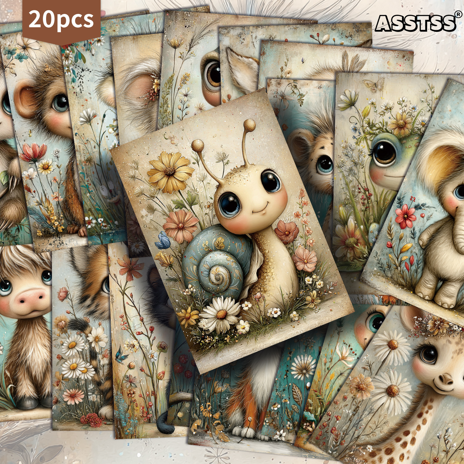 E-shop Set mit 20 verschiedenen Vintage Cartoon Tier Postkarten mit Waldmotiven - 4X6 Zoll. Ideal für Retro Junk Journals, Scrapbooking und als