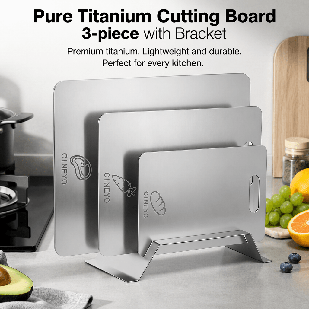 TEMU This 3pcs Pure Titanium With A Stand; Safe For Dishwasher Use And Suitable For Cutting Ingredients Such As Dough, Fruit, Vegetables, And Meat.