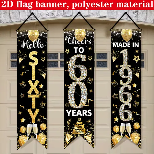 Schwarz-goldenes Banner Zum 60. Geburtstag – „Happy 60th Birthday“ – Türschild-Set – 180 X 30 Cm – Aus Hochwertigem Stoff – Wiederverwendbar Schwarz-goldenes Banner Zum 60. Geburtstag – „Happy 60th Birthday“ – Türschild-Set – 180 X 30 Cm – Aus Hochwertigem Stoff – Wiederverwendbar