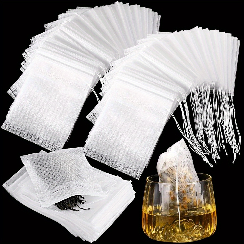TEMU 600pcs Disposable Tea Bags - Bulk Empty Filter Bags With Drawstring Closure For Loose Leaf Tea, Coffee, Spices & Herbs - White Fabric Infusers