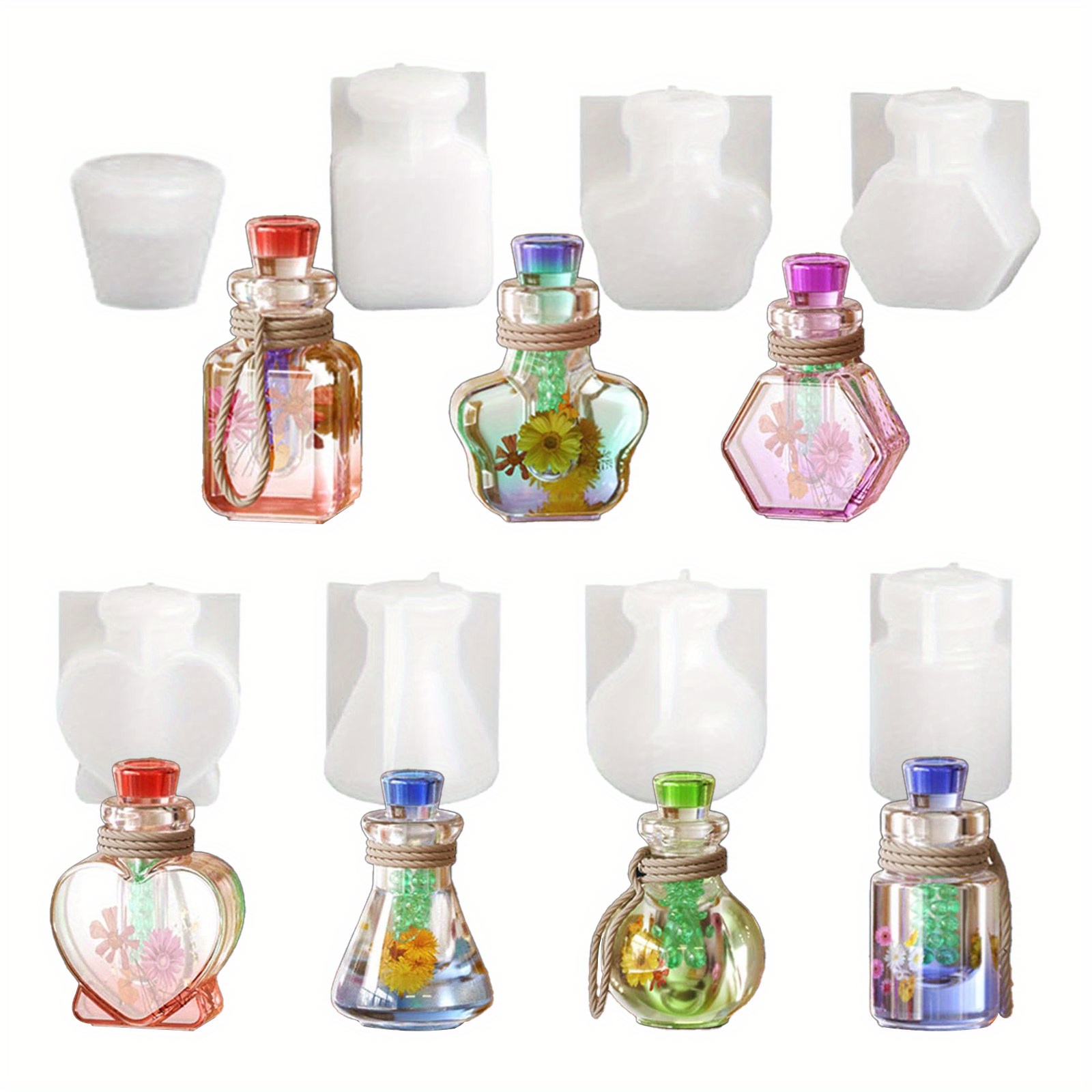 TEMU 7pcs Wishing Bottle Shaker Resin Molds, Drift Bottle Resin Molds, Quicksand Bottle Container And Stopper Molds, Epoxy Resin Casting Mold For