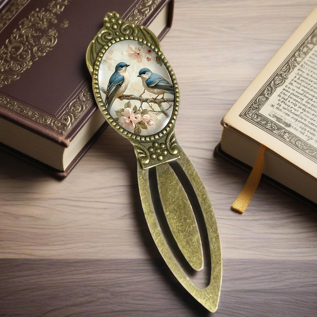 TEMU Marcapáginas con Flores y Pájaros Azules y Blancos en una Rama - Regalo para Amantes de los Libros