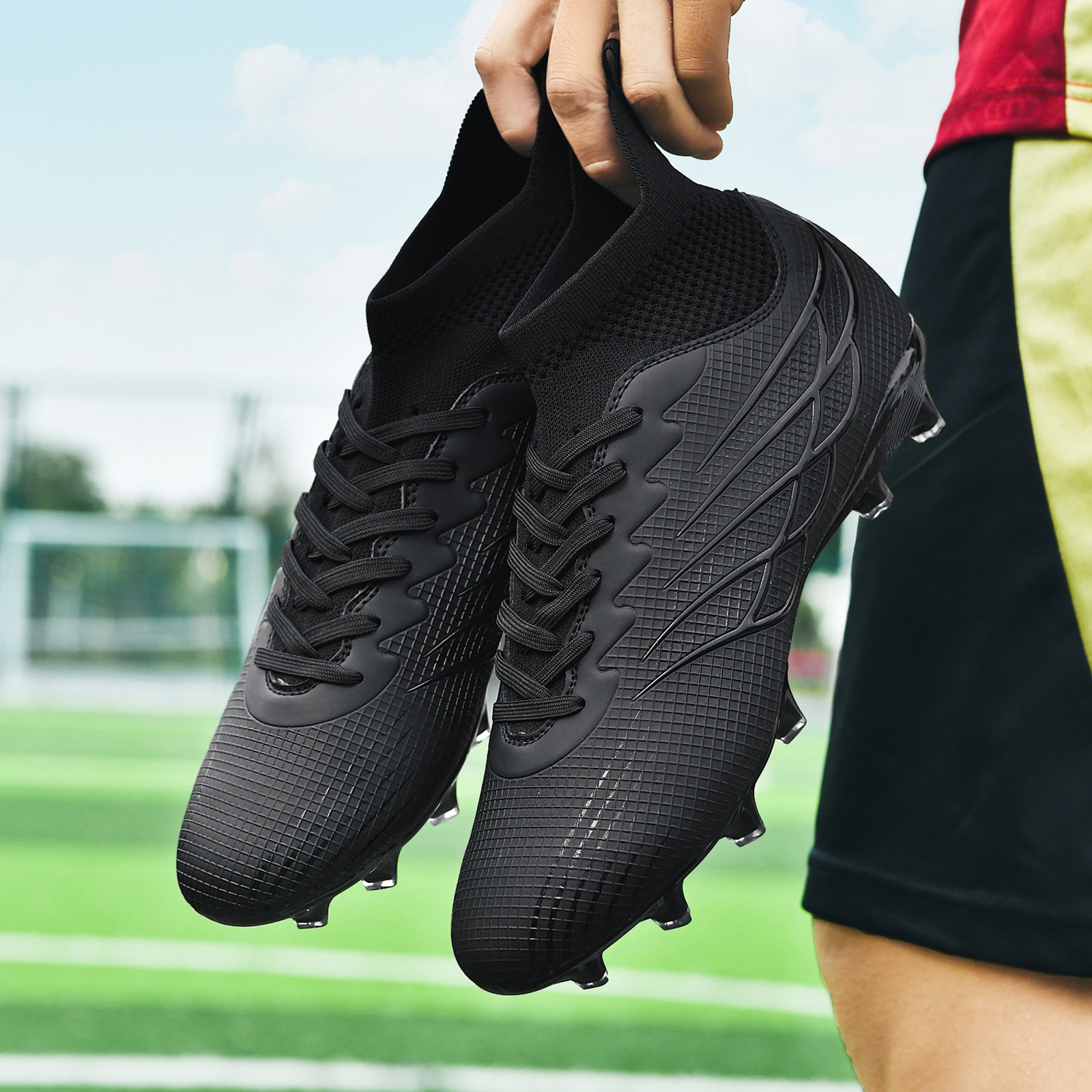 sneakers new mens professional football shoes combat boots non slip ag spikes football boots adult breathable high top soccer cleats outdoor lawn light competition training shoes   sports football shoes
