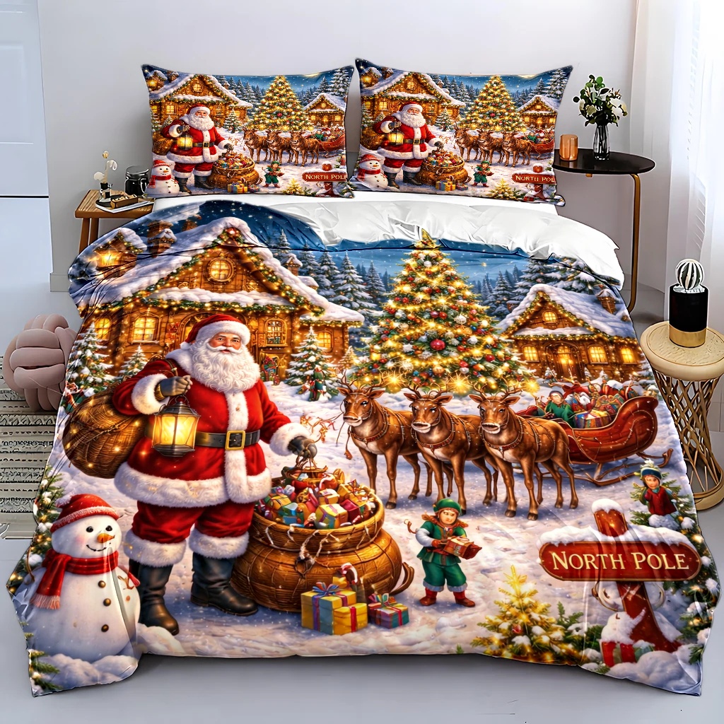 TEMU 3pcs Christmas Themed Duvet Cover Set, Bedding (1 Duvet Cover   2 Pillowcases), Suitable For , Machine Washable, Invisible Zipper Design, Queen