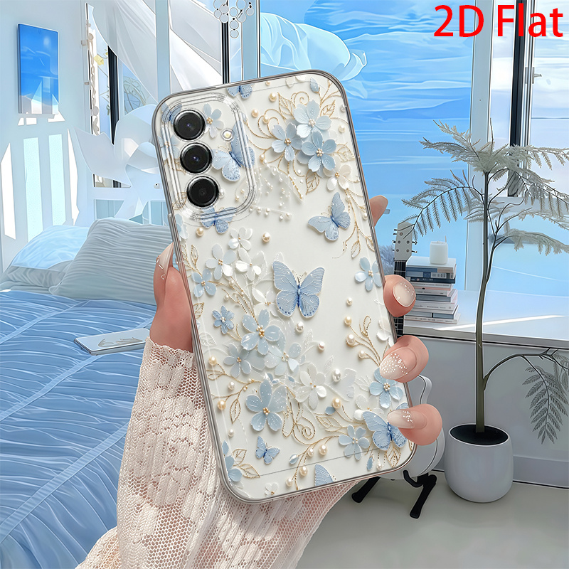 TEMU Phone Case - 2d Flat Embossed Blue Pattern Phone Case For Galaxy A03s A05s A06 A07 A13 A14 A15 A16 A17 A22 A23 A24 A25 A26 A32 A34 A35 A36 A37