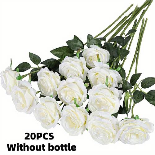 20pcs realistic artificial silkyyy roses with long stems lifelike durable white rose bouquet for home wedding decor party arrangements and elegant table settings multiple colors