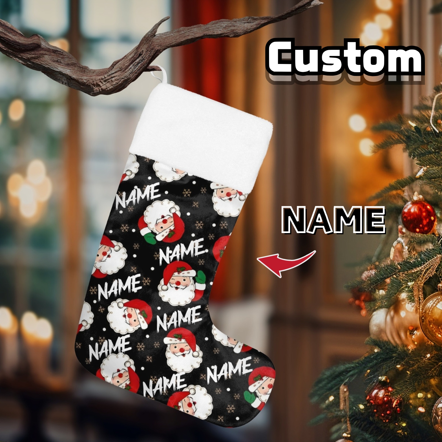 TEMU Christmas Stocking, 1pc Christmas Pattern Printed Text Stocking, Suitable For Christmas Scene Decoration, Holiday Decoration, Home Decoration,