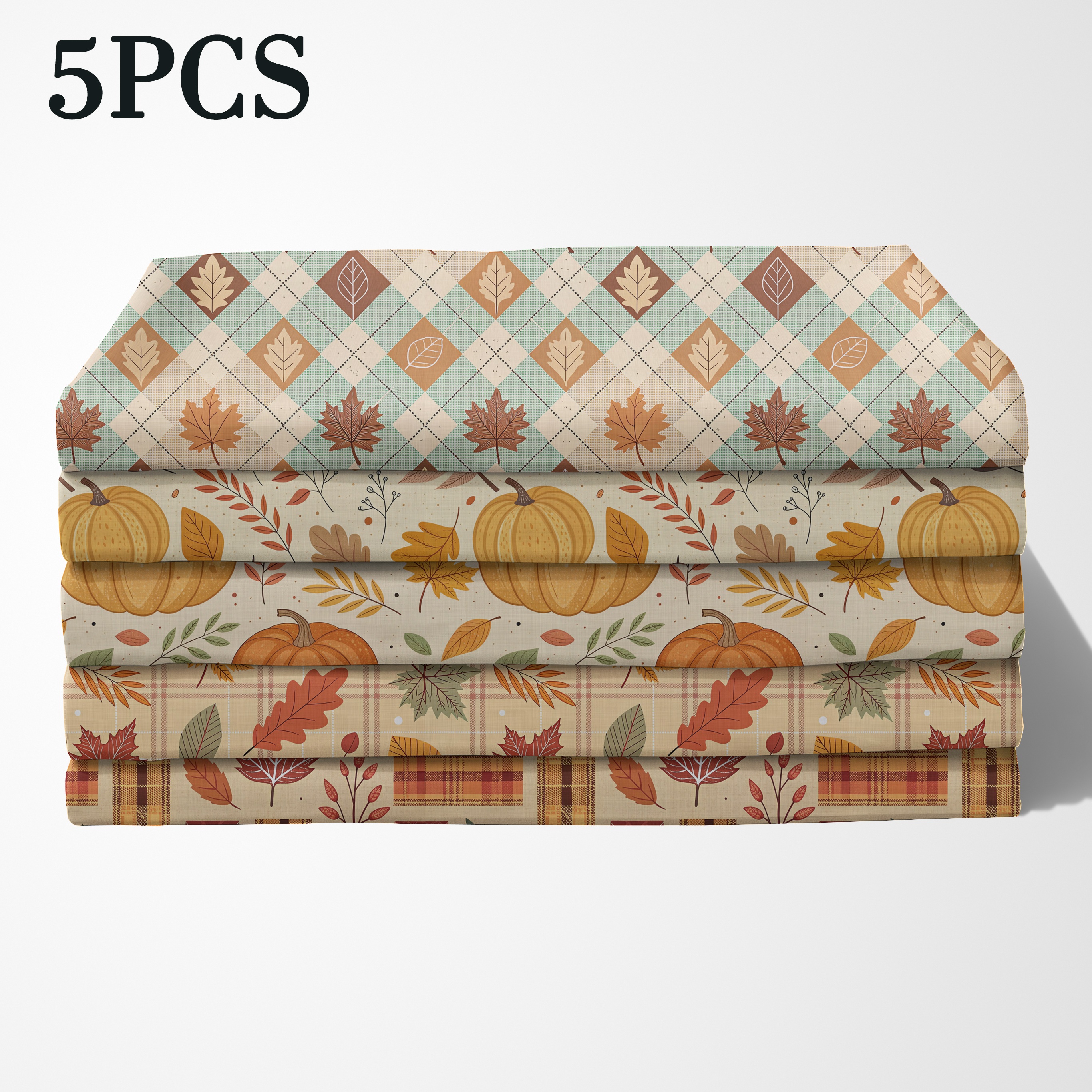 TEMU Fat Quarter Set Of 5pcs, Featuring 5 Different Designs: Rounded Pumpkin, Maple Leaf, , Vintage , And Quadrilateral Maple Leaf Patterns. The Warm
