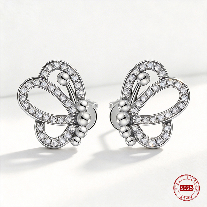 Women's Shiny Hollow-Out Butterfly Stud Earrings, Unique Design